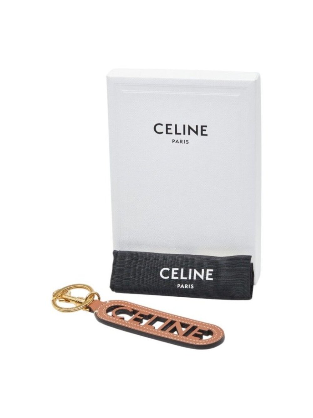 Celine Perforated Key Ring Key Holder Charm Brown Gold Smooth Scarf Skin - Picture 5 of 5